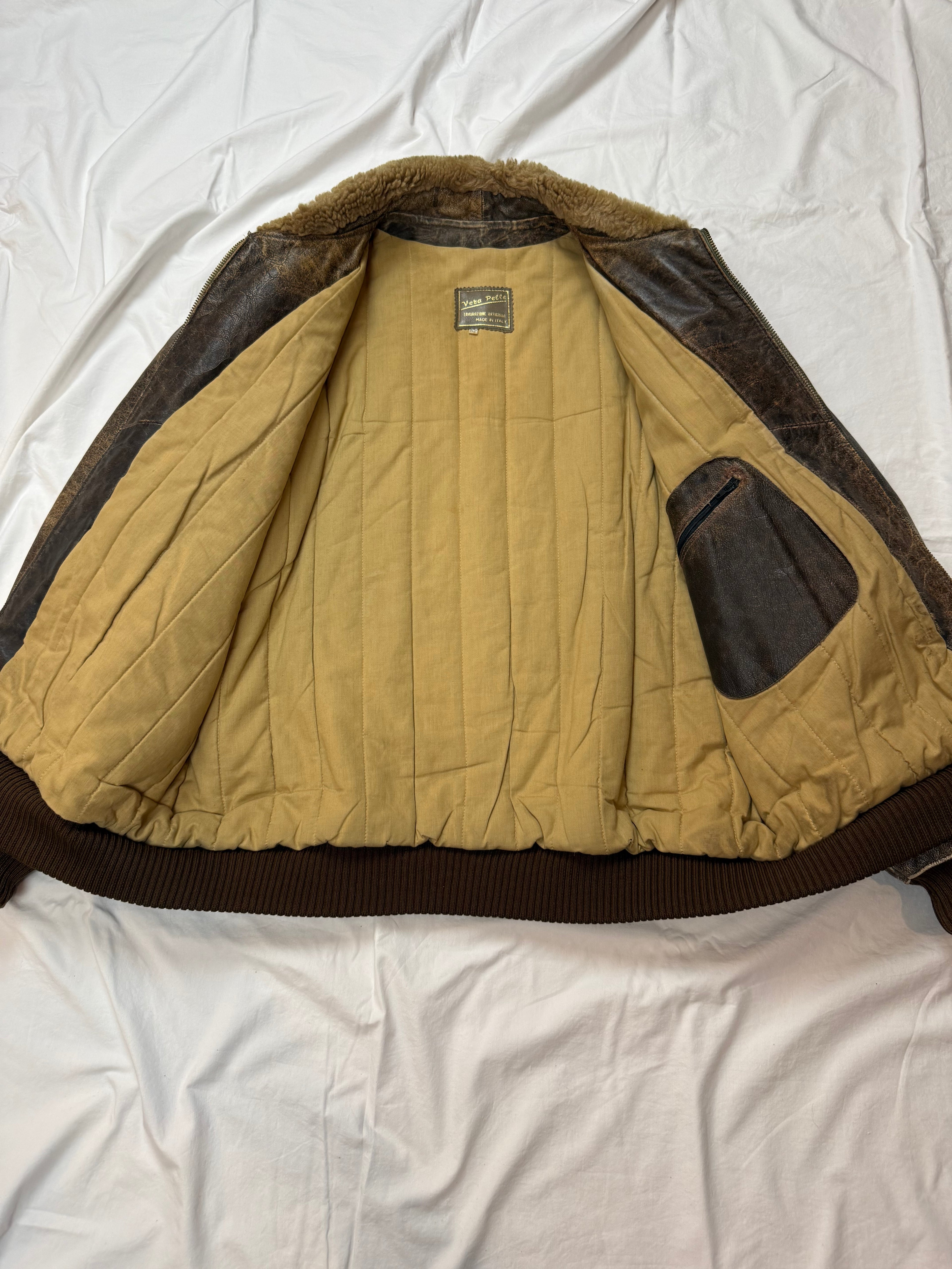 Vintage Leather Jacket Aviator / Bomberjacke / used look / 80's 90's | L