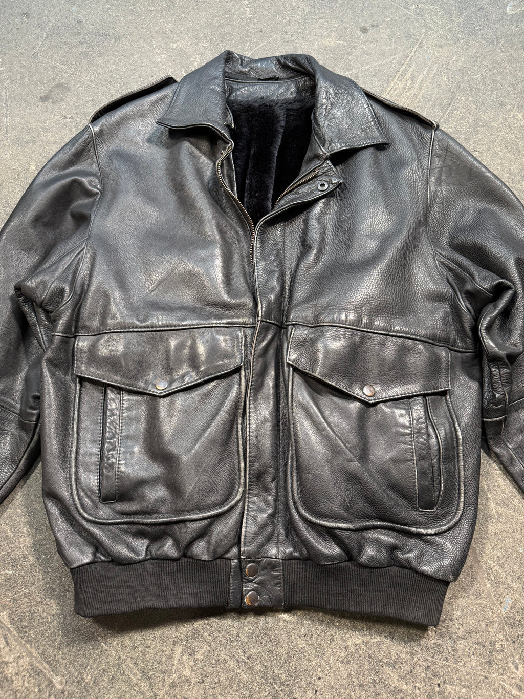 Vintage Piloten Lederjacke 80er | Vintage Leather Jacket Aviator 80's | L