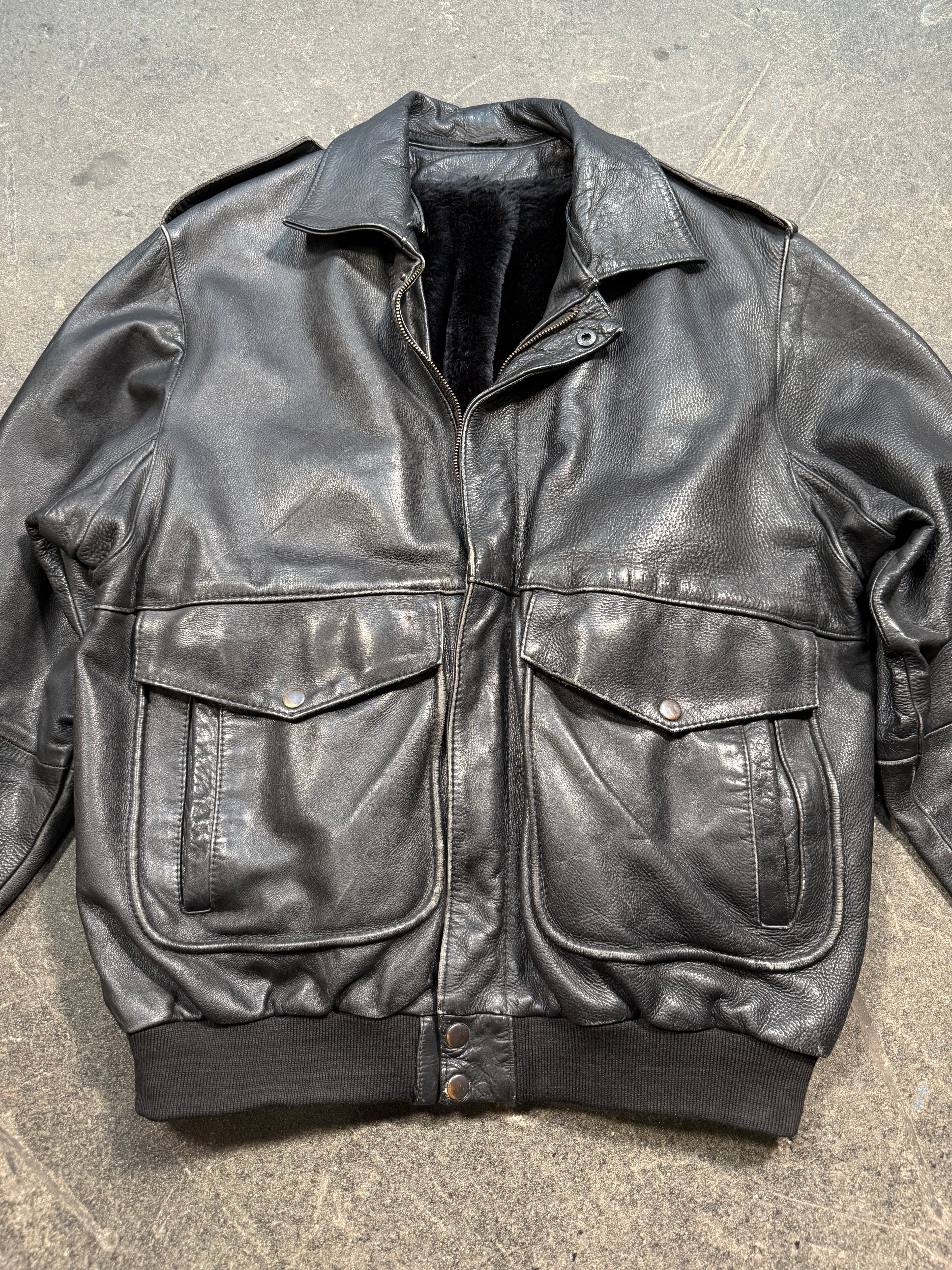 Vintage Piloten Lederjacke 80er | Vintage Leather Jacket Aviator 80's | L