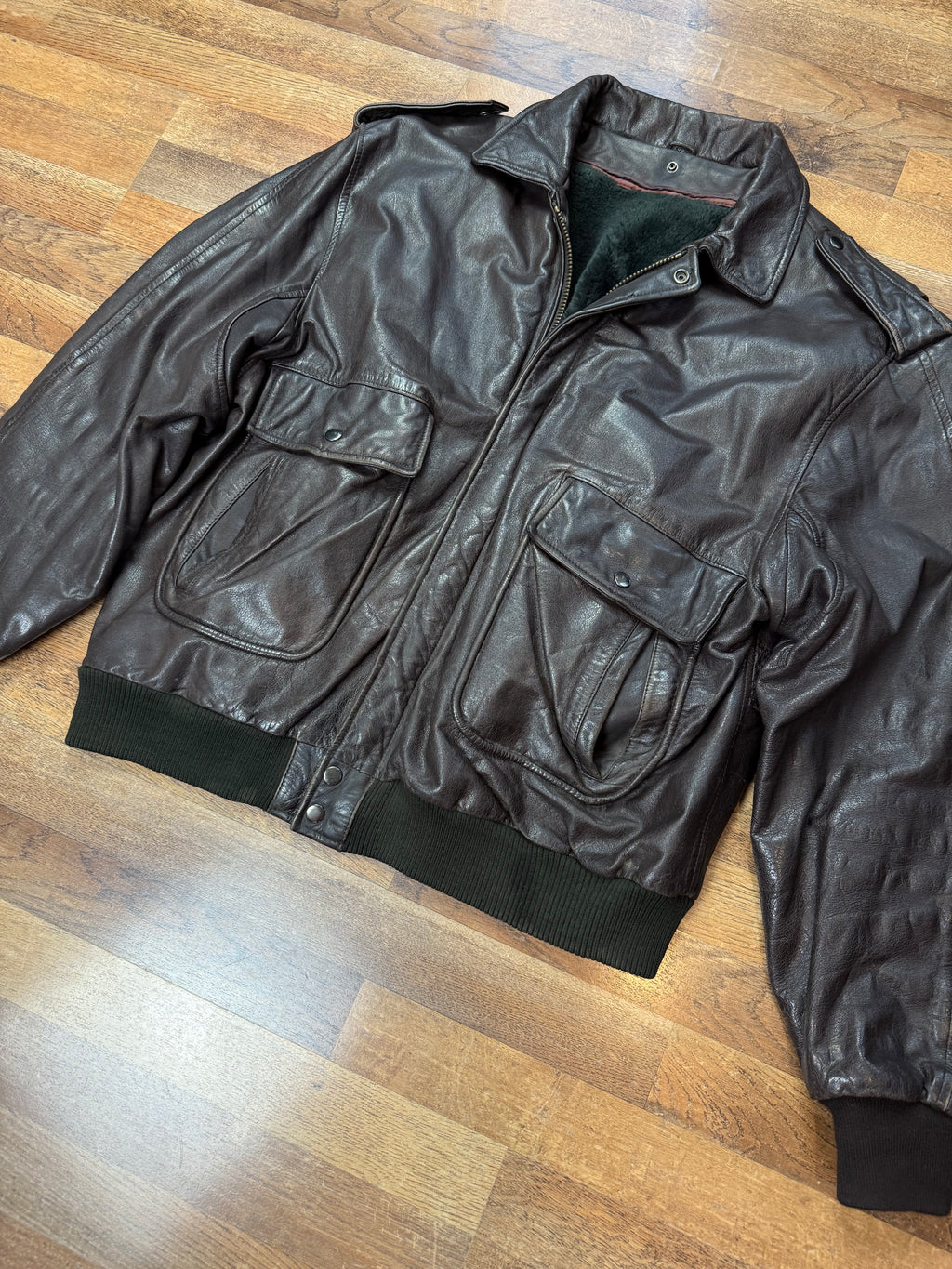 Vintage Lederjacke Aviator mit Innenfell / 80's / 90's | XL