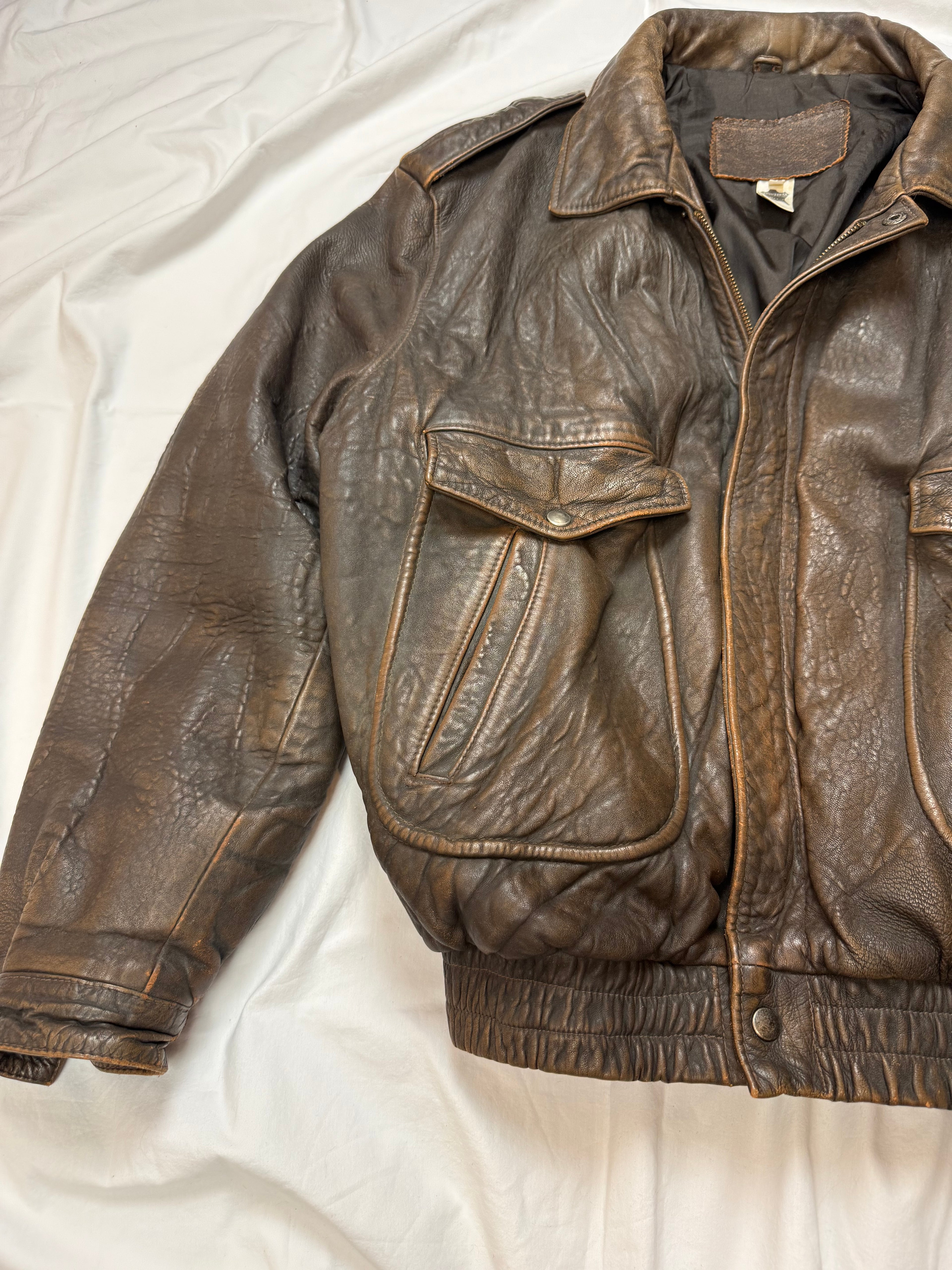 Vintage Leather Jacket Aviator / Vera Pelle / used look / cropped fit / 80's / 90's | L