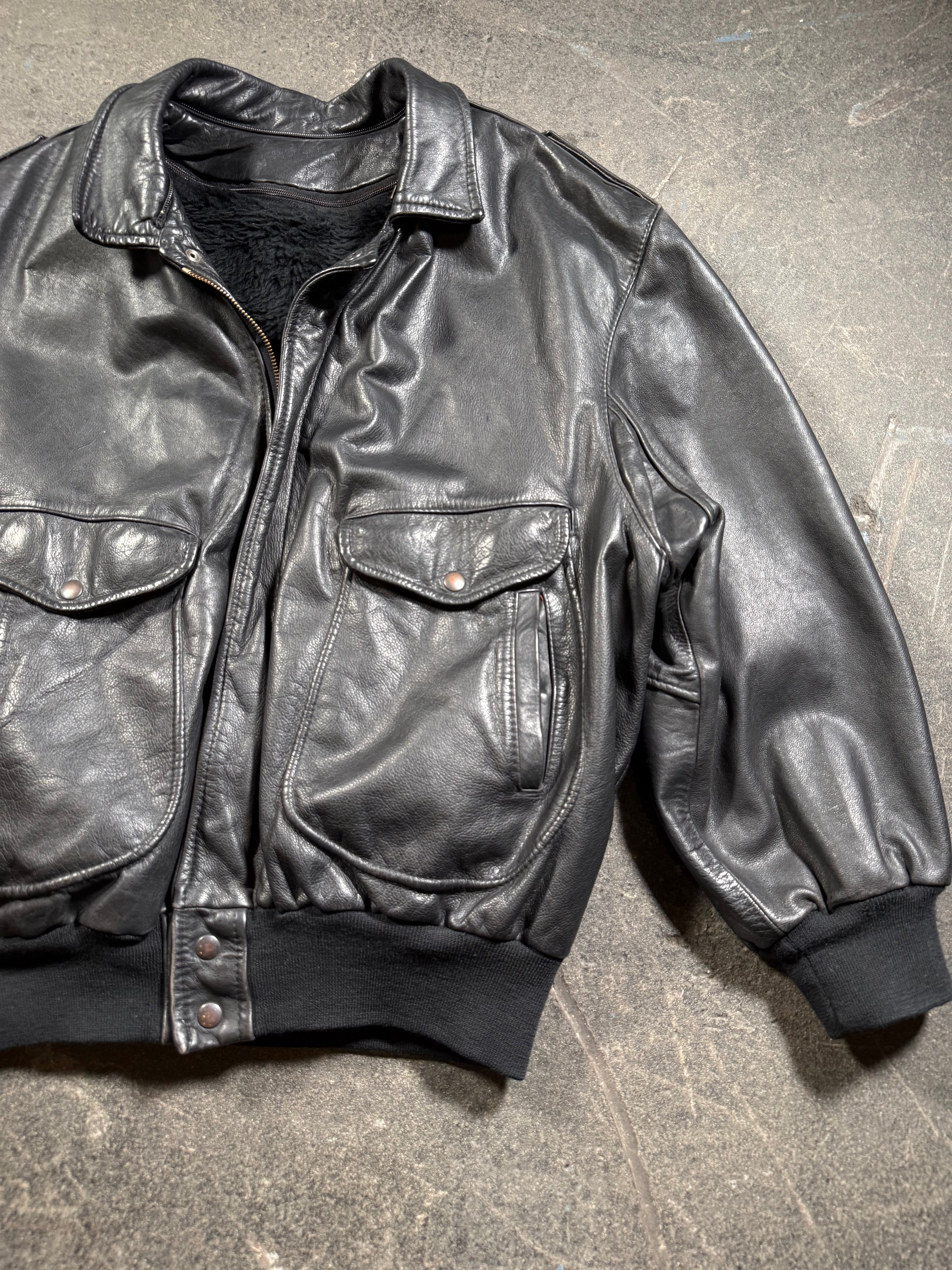 Vintage Piloten Lederjacke | Vintage Leather Jacket Aviator | used look | cropped fit | 80's / 90's | L