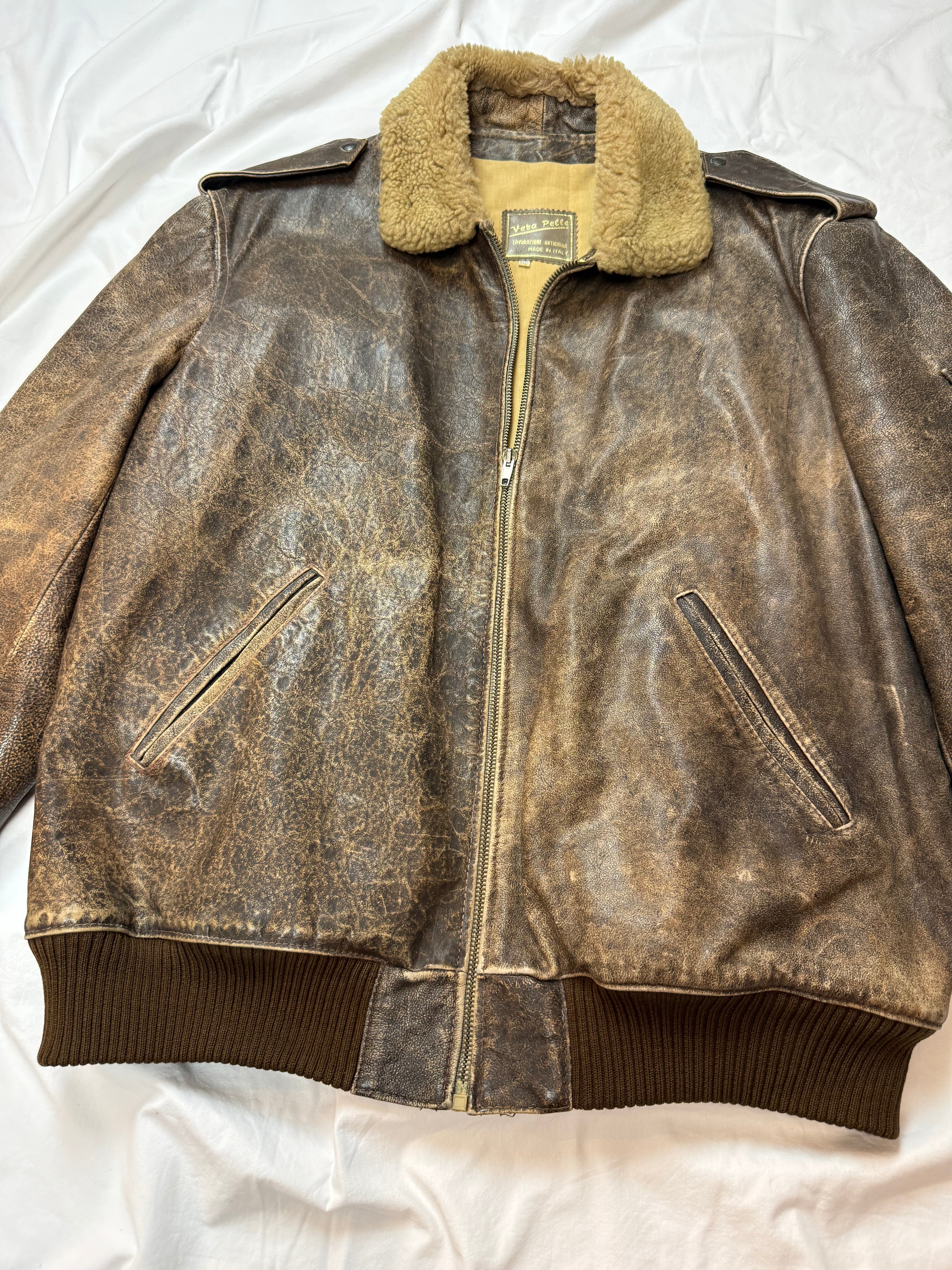 Vintage Leather Jacket Aviator / Bomberjacke / used look / 80's 90's | L