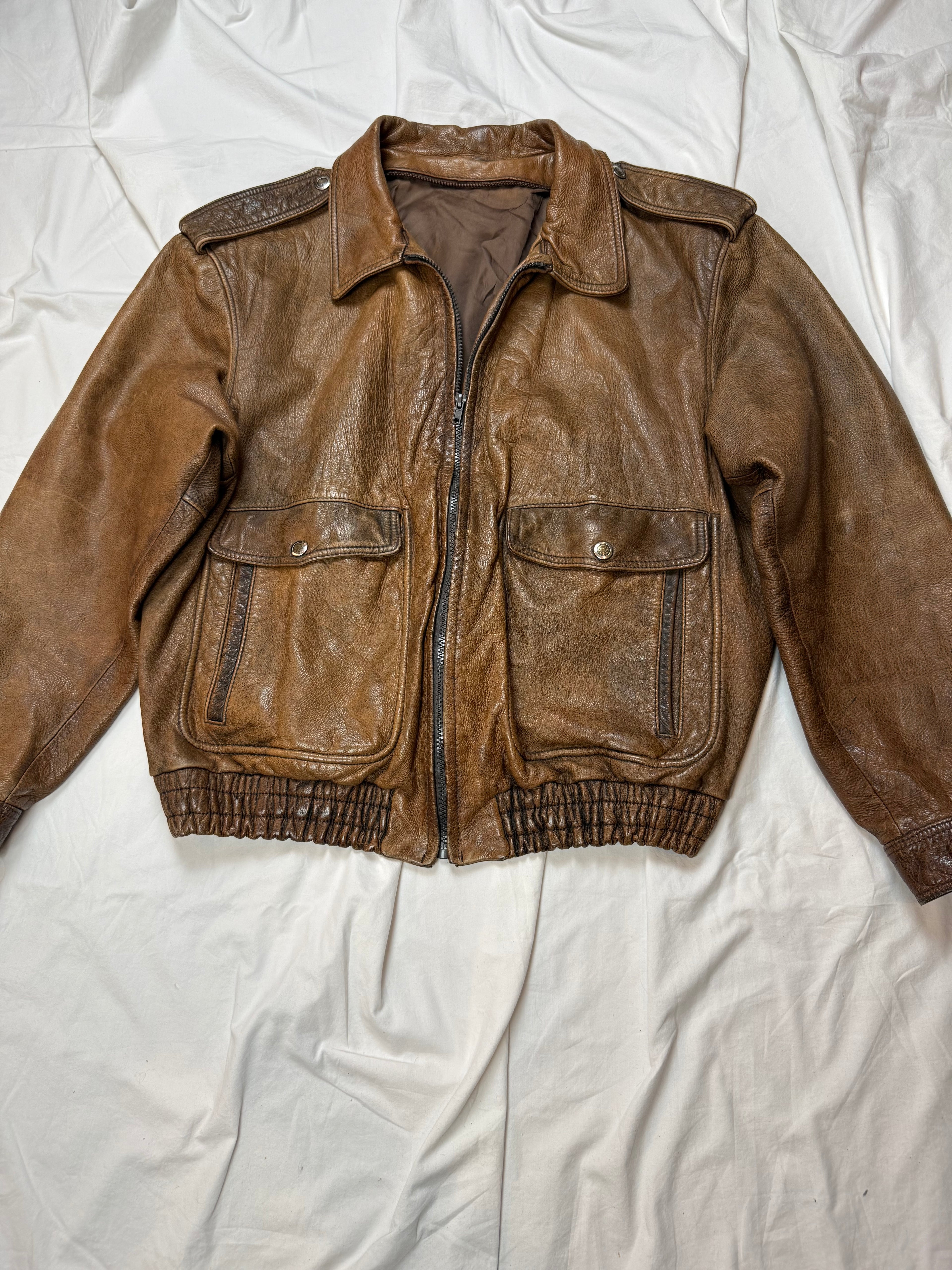 Vintage Leather Jacket Aviator / Vera Pelle / used look / cropped fit / 80's / 90's | L