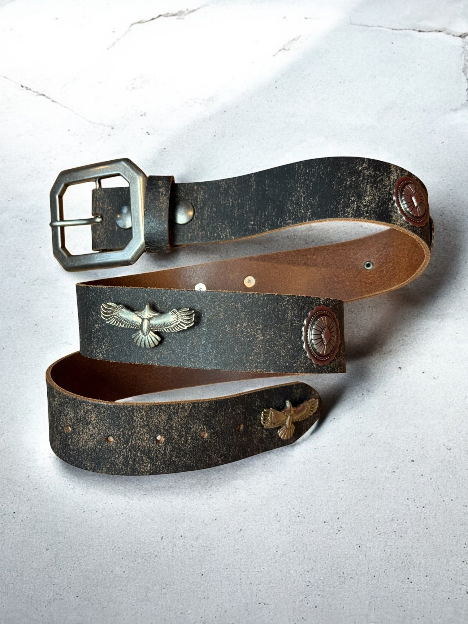 eagle concho leather belt | handmade | vintage look