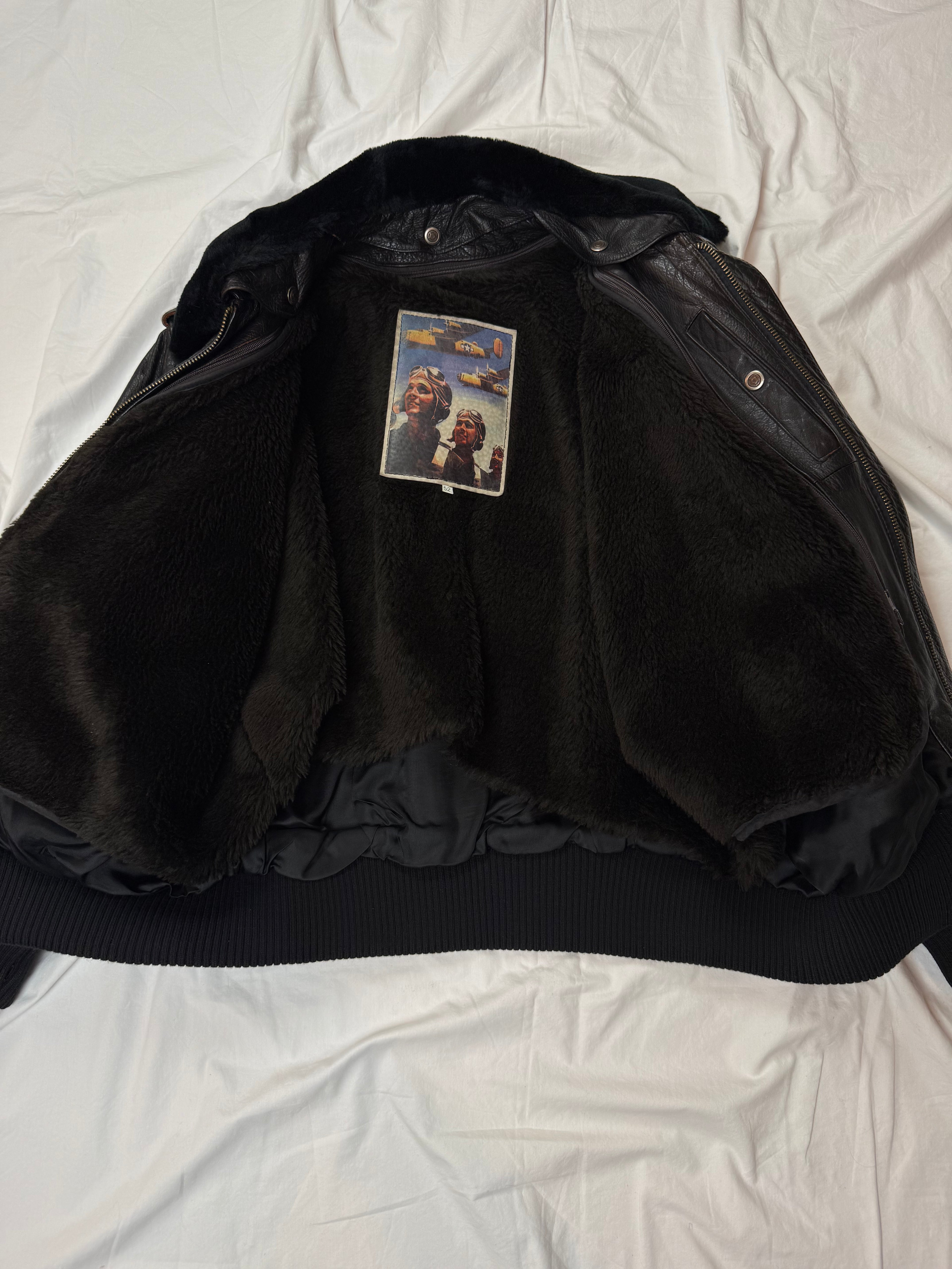 Vintage Leather Jacket Flight Aviator Jacket / mit Innenfell & Fellkragen 80's / 90's | L