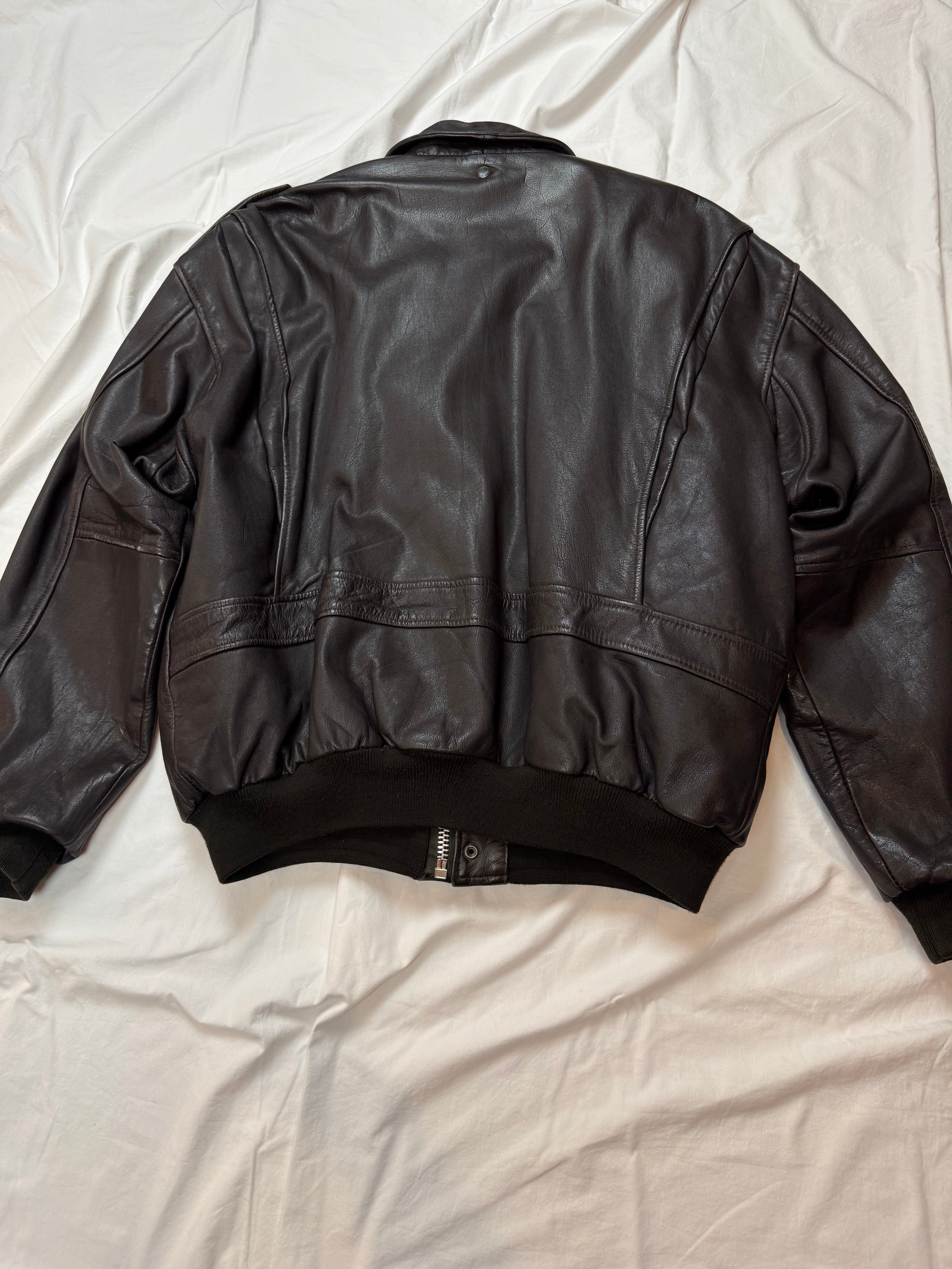 Vintage Lederjacke Aviator mit Innenfell / 80's / 90's | L