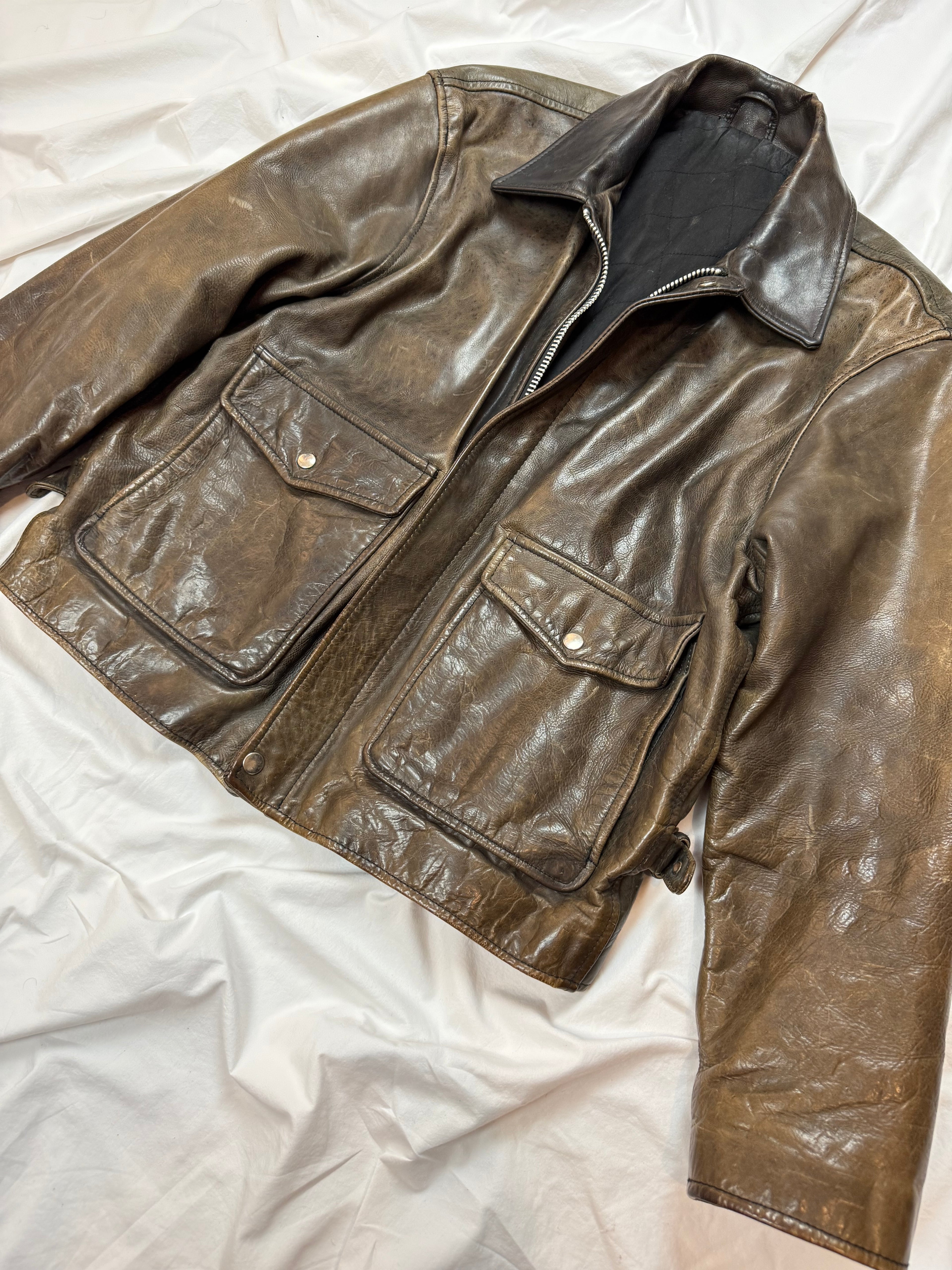 Vintage Leather Jacket Aviator / Vera Pelle / used look / cropped fit / 80's / 90's | L