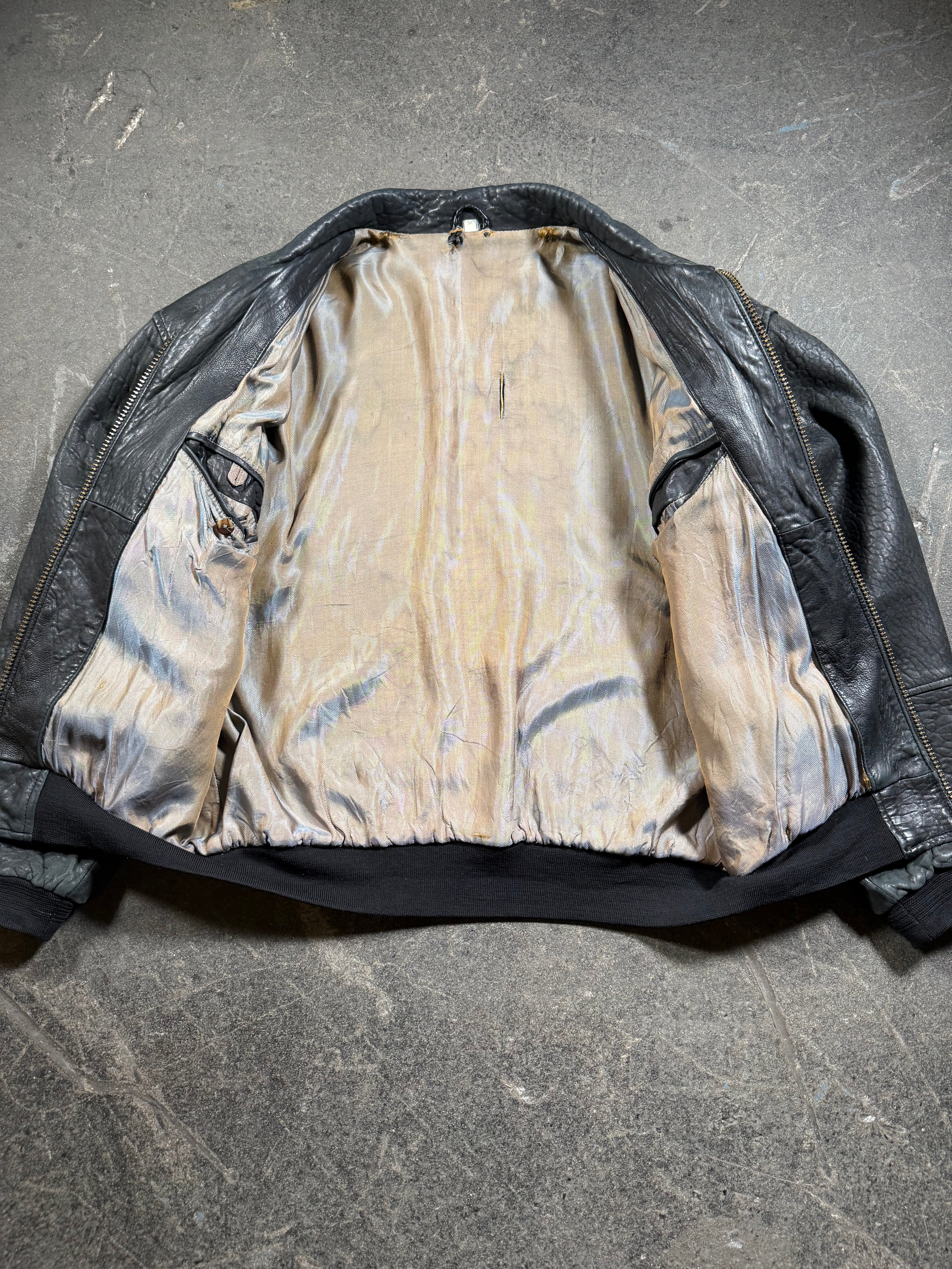 Vintage Lederjacke | Vintage Leather Jacket Aviator | used look | cropped fit | 80's / 90's | L