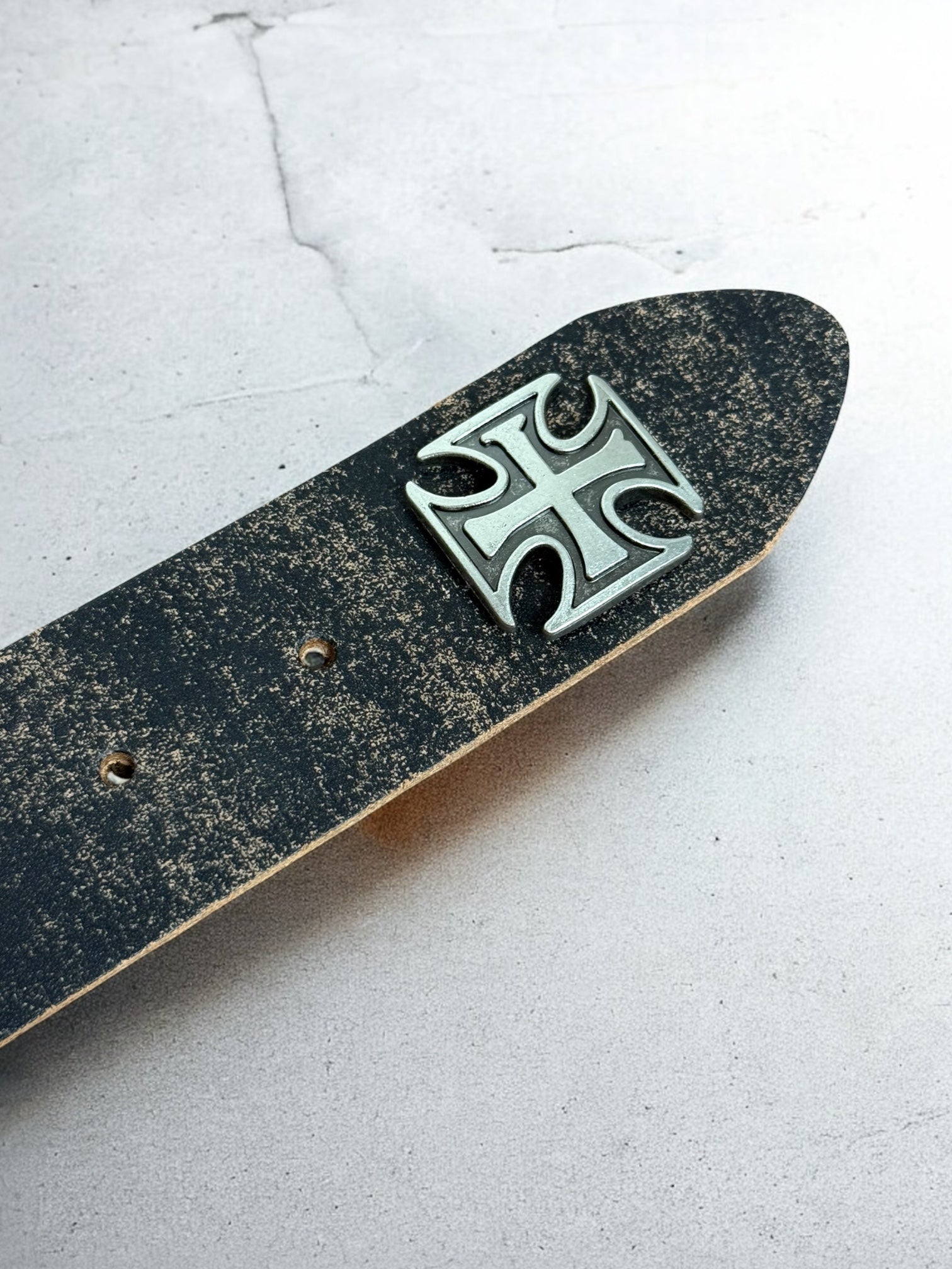 iron cross & skull leather belt | handmade | vintage look